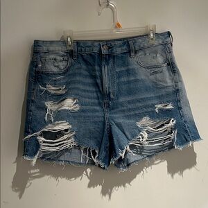 American Eagle- Ripped/ Distressed Mom Blue Jean Shorts